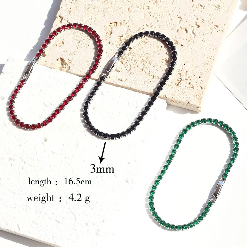 Colorful Crystal Tennis Bracelet for Women Waterproof Multicolor 3MM CZ Wedding Birthstone Hand Chain Jewelry Wholesale