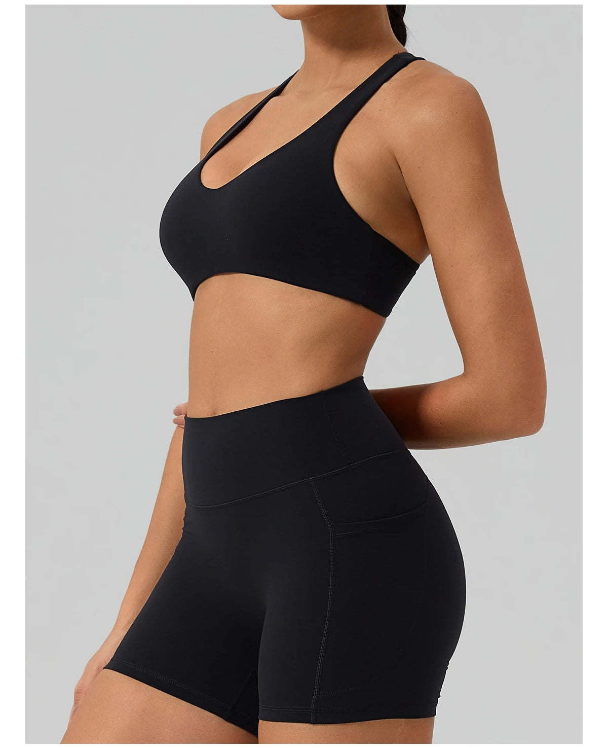 Hearuisavy Fitness Set 2Pcs Women Gym Sports Bra Running Sports Shorts With Pockets High Impact Breathable Racerback Yoga Tops