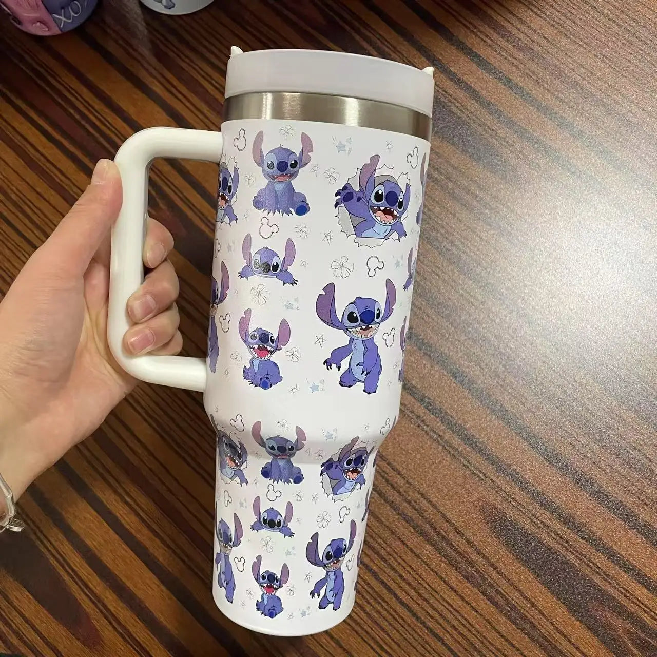 Stitch And Angel Stainless Steel Tumbler Cartoon Comic Thermal Mug With Straws And Lid 40oz Mugs Cup Cold And Hot Water Bottle
