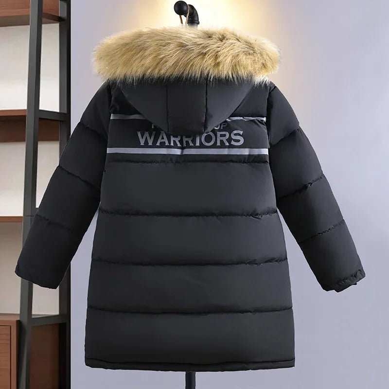 Neue verdicken Winter Jungen Jacke Pelz Kragen Mode warm halten Kinder Jacke mit Kapuze Reißverschluss 5-12 Jahre Kinder Oberbekleidung Kleidung