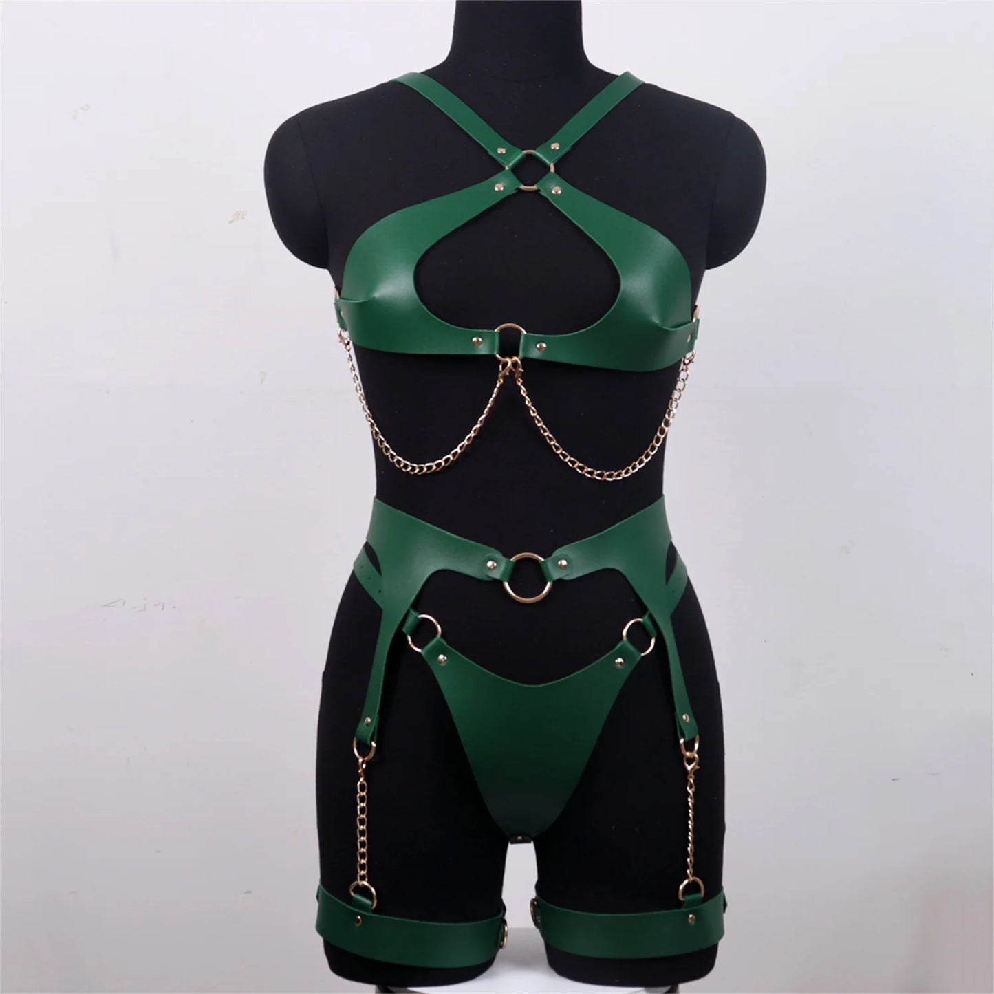 Green clothing Women Sexy Harness Belt Chest Body Harness Leather Lingerie Gothic Clothing Festival  Outfit