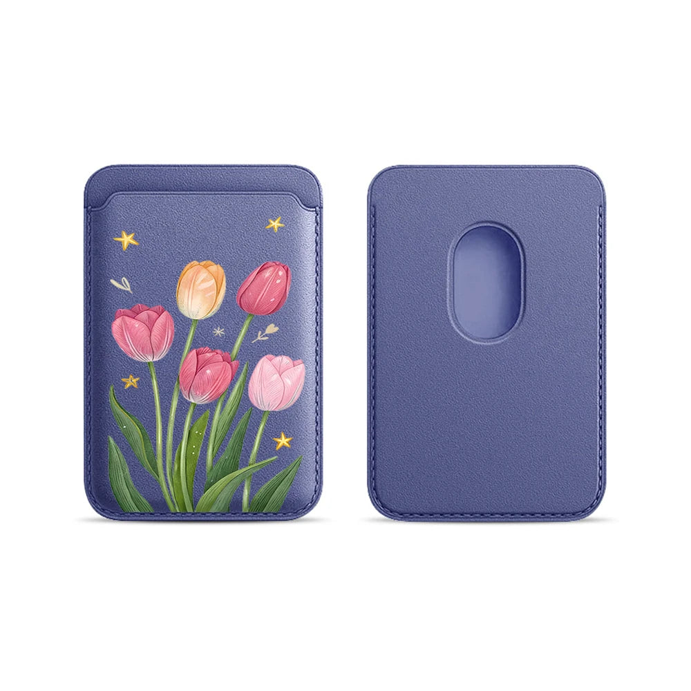 Tulip Flowers Leather Card Wallet Cases Phone Card Holder Magnetic Case Suitable For all iPhone for Magsafe Card Phone Back Bag