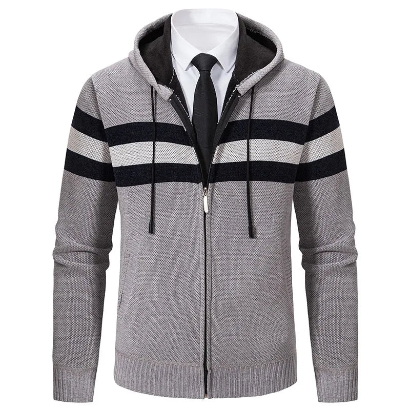 Mens Hooded Sweater Coat Fashion Knitted Cardigan Jacket Autumn Winter Fleece Lined Sweaters