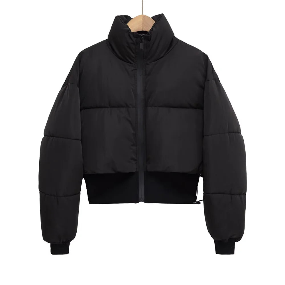 Autumn new women's clothing European and American style stand up collar zipper splicing short cotton jacket