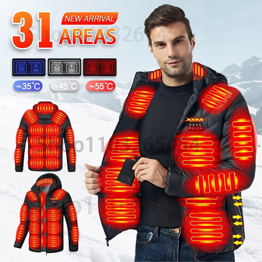 31 Areas Smart Switch USB Electric Heated Jacket Men Women Heated Jacket Waterproof Polyester Thermal Jacket Long Johns Winter