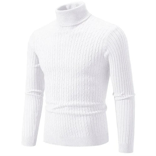 2025 New Men Solid Colour Turtleneck Sweater Black , White , Royal Blue, Fashion Simple Male Casual Pullover Tops