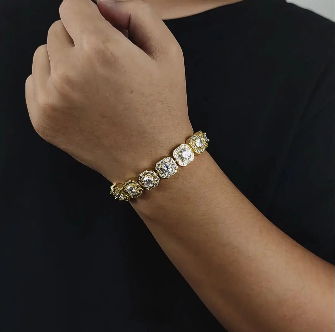 18k Gold Plated Cluster Cubic Zirconia Tennis Chain Bracelet 12mm Iced Out Bling Large Cz Charm Hip Hop Jewelry Gifts NYB015