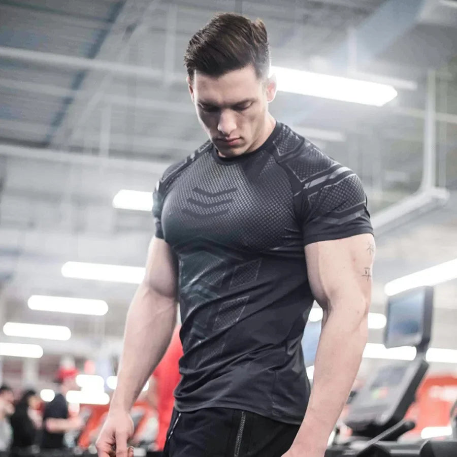 Men Running Sports T-shirt Training Quick Dry Tight Short Sleeves Shirt Bodybuilding compress Fitness Tee Tops men Clothing