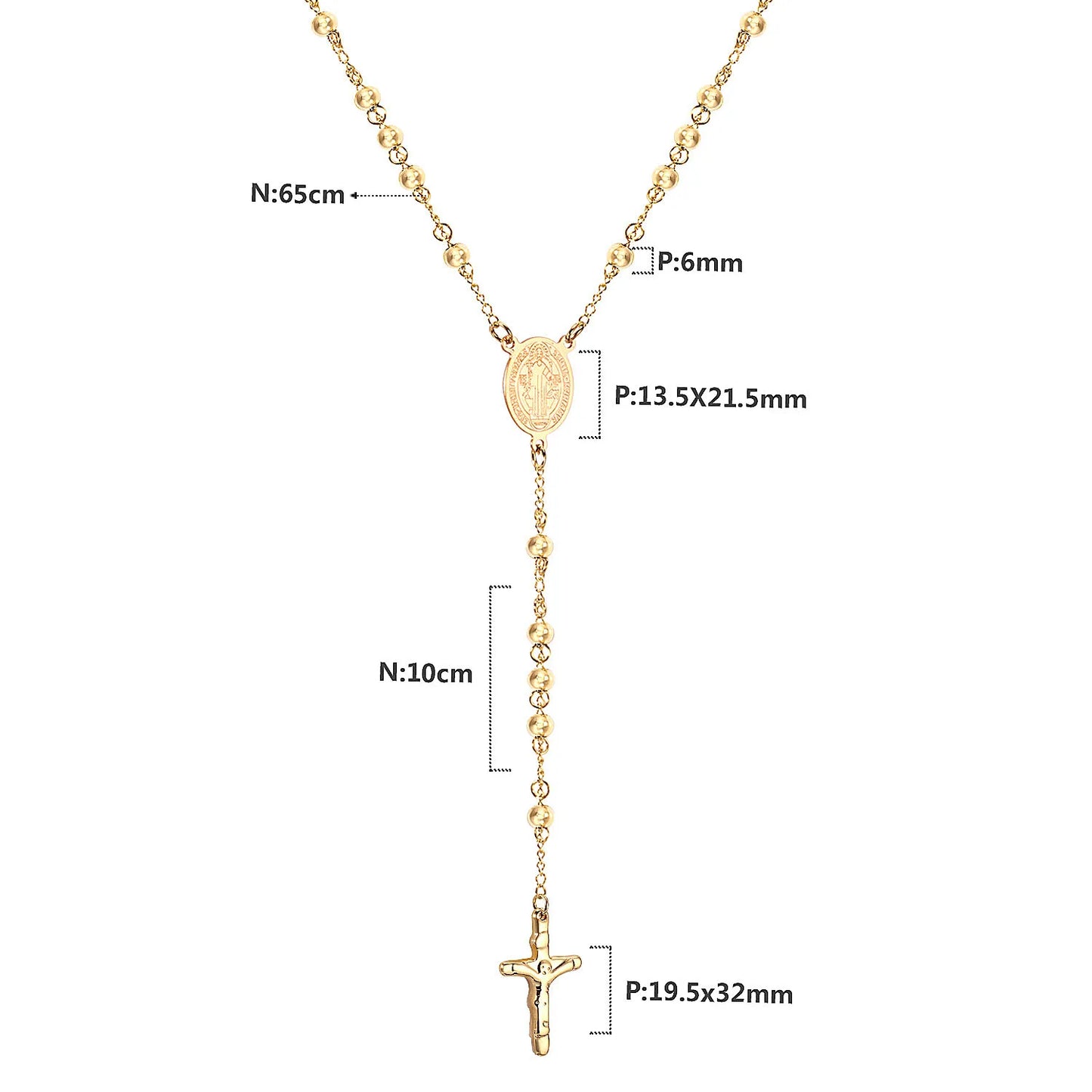 LUXUSTEEL Stainless Steel Long Necklace Virgin Mary Cross Pendant with 35cm+15cm Extender Bead Chain Jewelry