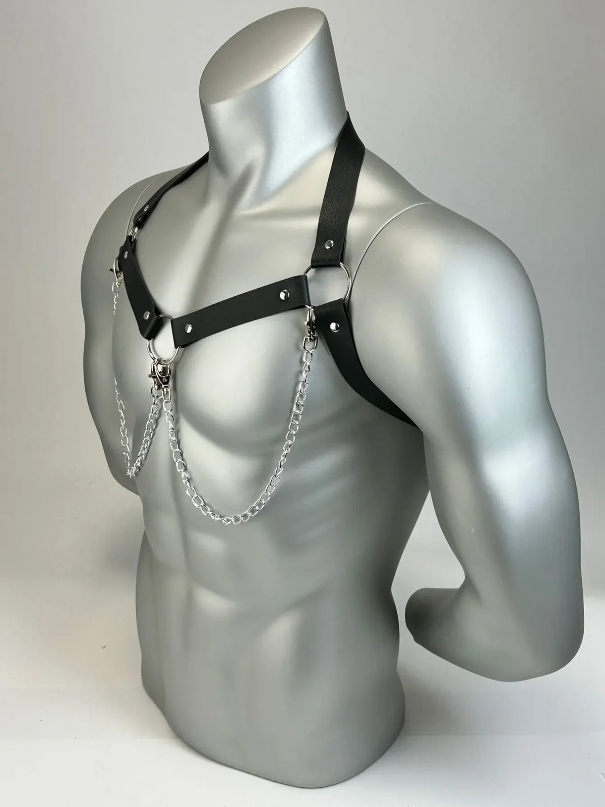 PU Leather Chest Harness with Chain for Men,Abjustable Punk Leather Cage Chest Harness,Festival Rave Outfit Chest Belt Accessory