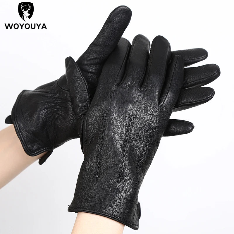 Fashion deerskin Men's gloves,Best-selling soft men's winter gloves,Keep warm black gloves men Wave design -8001N