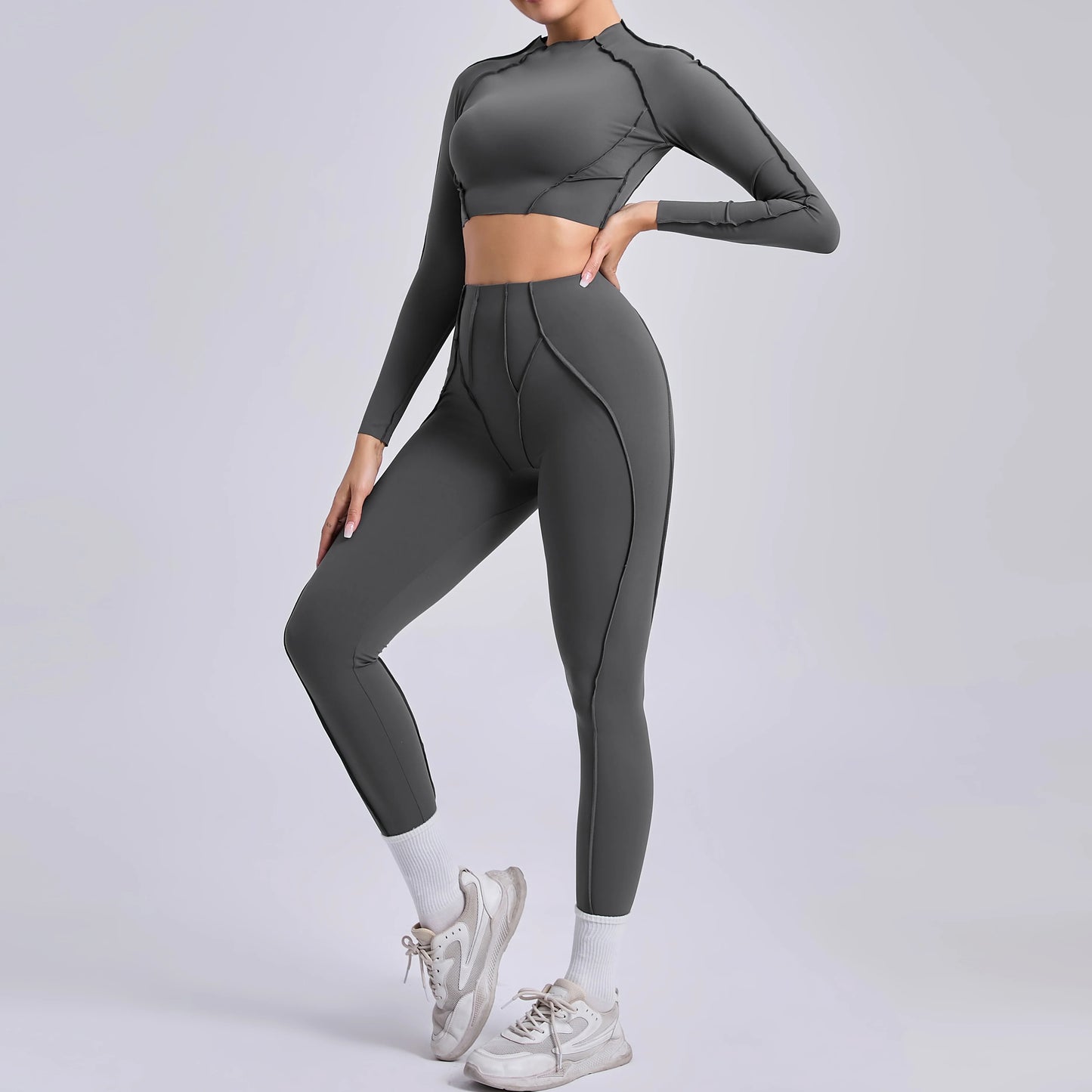 Sportswear Yoga Set Women's Workout Clothes Athletic Wear Sports Gym Legging Seamless Fitness Bra Crop Top Long Sleeve Yoga Suit