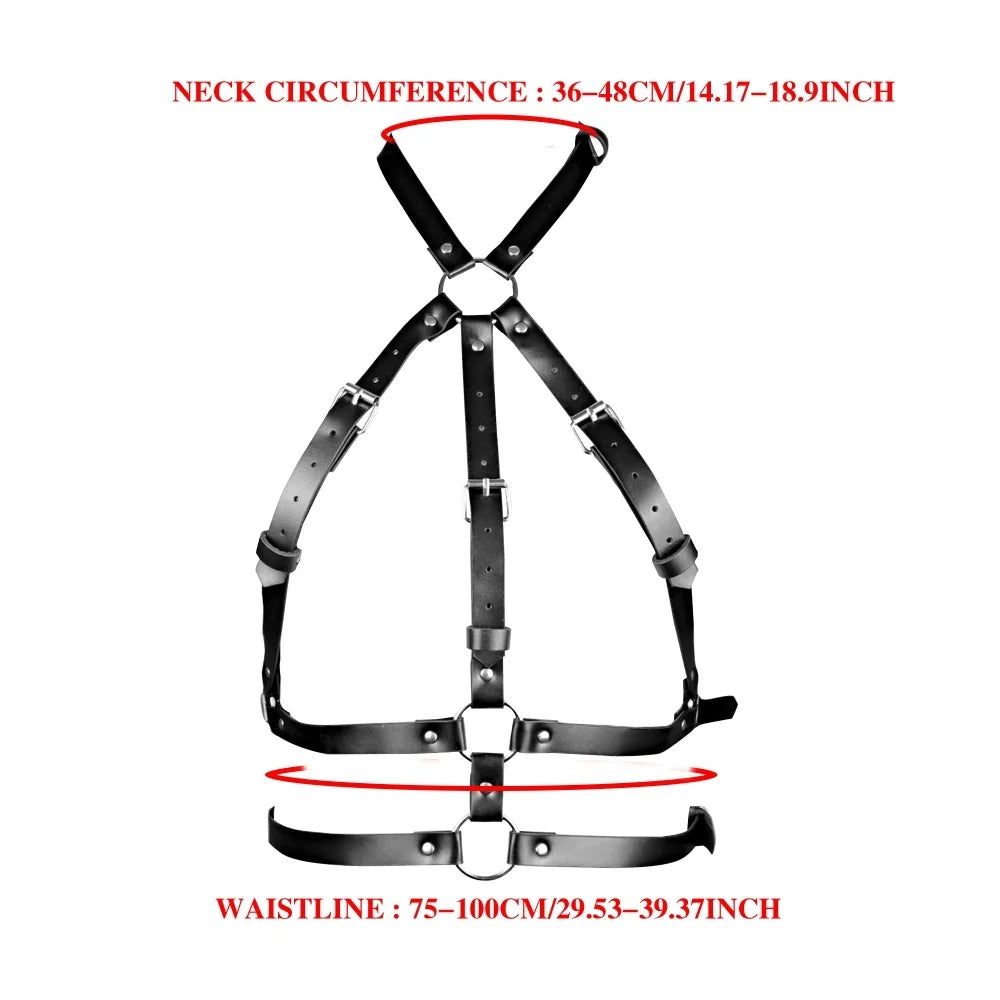 Gothic Dark Faux Leather Halter Body Harness, Adjustable Hollow Out Chest Strap for Halloween Vampire Witch Cosplay, Y2K Hot Gir
