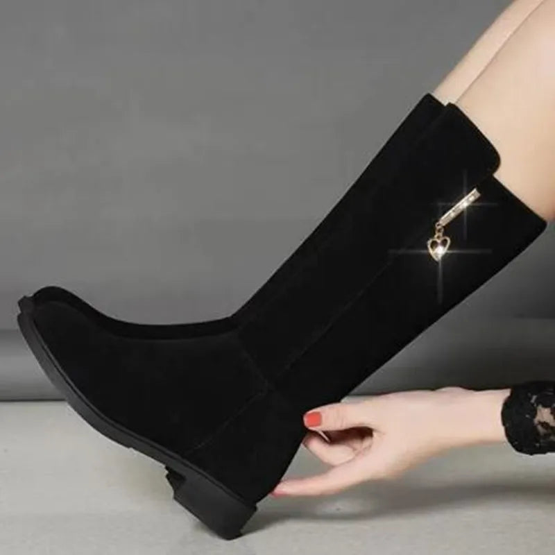 New Women Warm Plush Snow Boots Casual Flat All-match Cotton Fashion Side Zipper Winter Shoes Thigh High Boot Botas Mujer