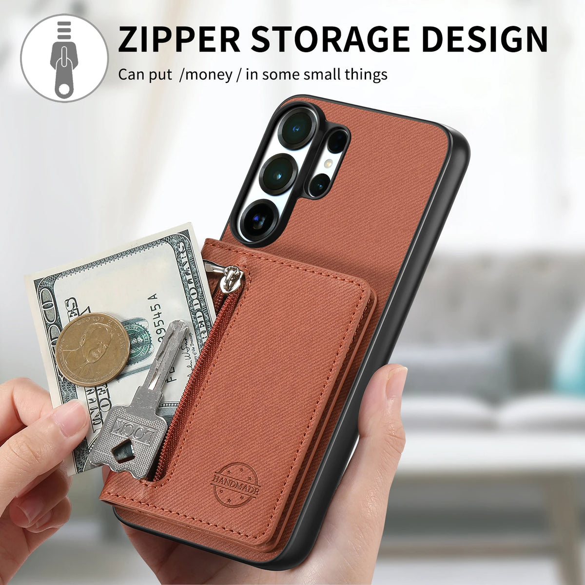 Zipper Cards Wallet Leather Phone Case For Samsung Galaxy S26 S24 S23 S22 Ultra Plus S23 S26 S25FE Purse Card Holder Stand Cover