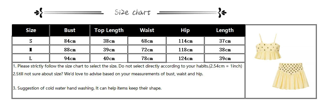 VEITCHE Women Metal Hollow Pleated Suspender Skirt Suit Sexy Sleeveless Vest High Waist Mini Skirt Lady Vacation Dress Set