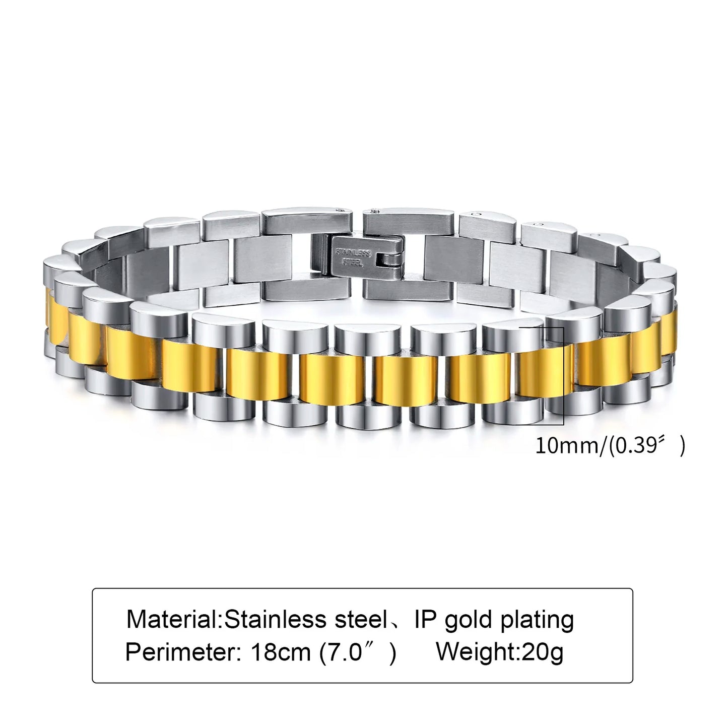 Vnox Stainless Steel Classic Watchband Bracelet For Women Men,Watch Straps Width Link Chain Bracelet Bangle,Unisex Hand Jewelry
