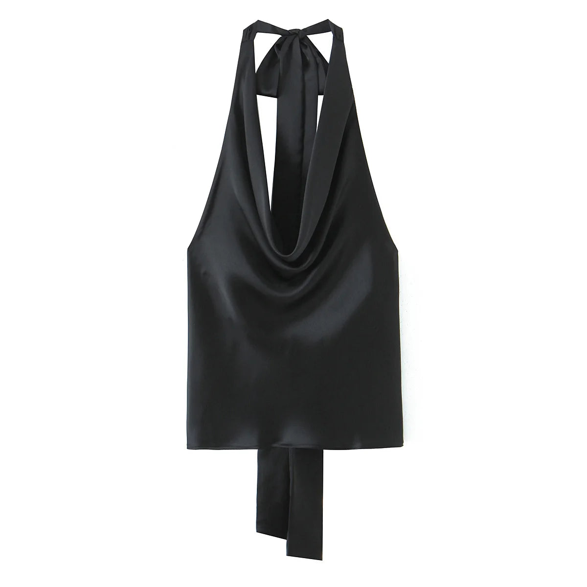 Women Casual Satin Halter Top with Adjustable Tie Sleeveless Open Back Solid Collar Vest Summer Beach Style Casual Female Blouse
