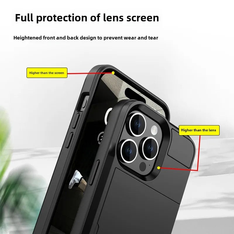 Phone Case for IPhone 16 15 14 Plus 13 12 11 Pro Max Wallet with Card Holder Slot Sliding Pocket Dual Layer Protective Cover