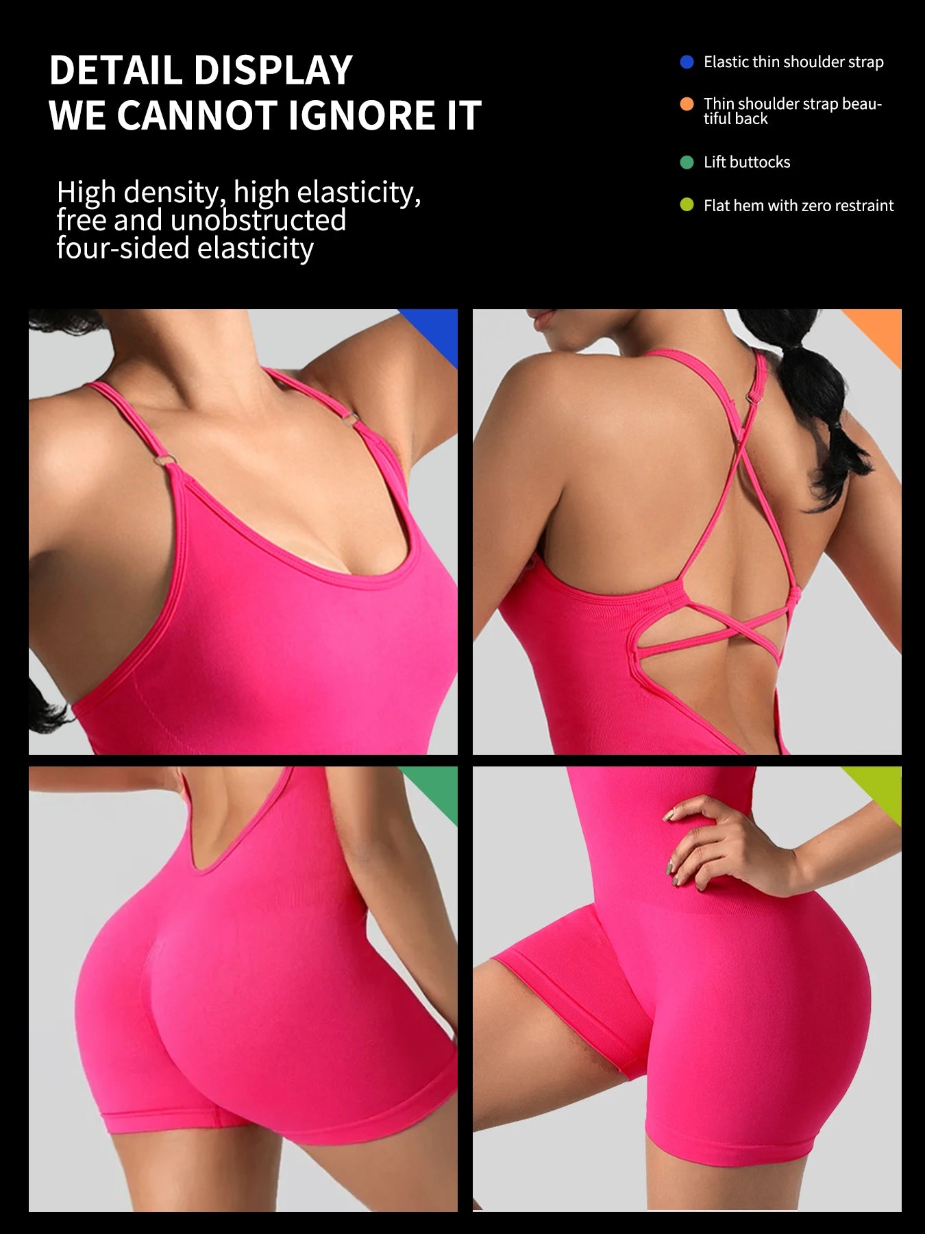 Women's Sexy Fitness Jumpsuit Cross Adjustable Sports Playsuit One Piece Yoga Suit with Scrunch Shorts And Backless Design