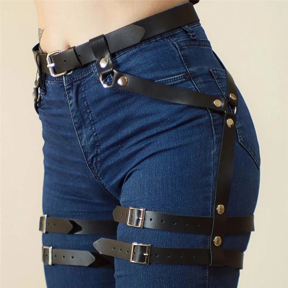 Harness for Women Sexy Leg Harness Suspenders PU Leather Harness Belts Street Style Gothic Daily Wear Clothing Accessories