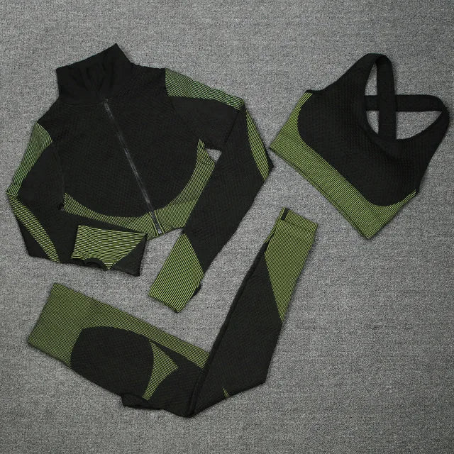 New  Spring Autumn Set Reticulate Stretch Fitness Seamless  Sportswear Suit For Women