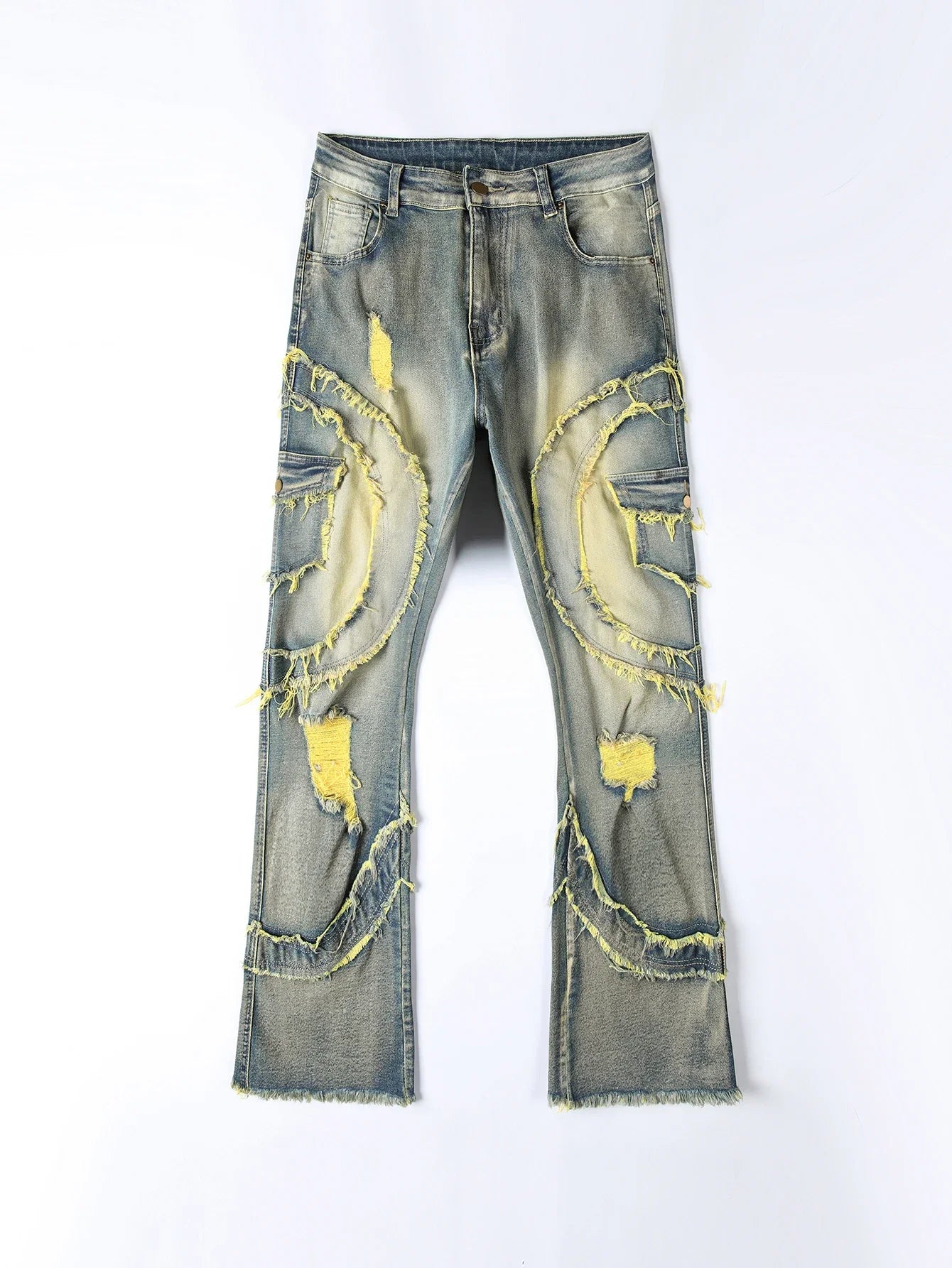New Men Ripped Stacked Jeans Distressed Slim Fit Skinny Straight Leg Jeans Fashion Hip Hop Denim Pants Casual Streetwear
