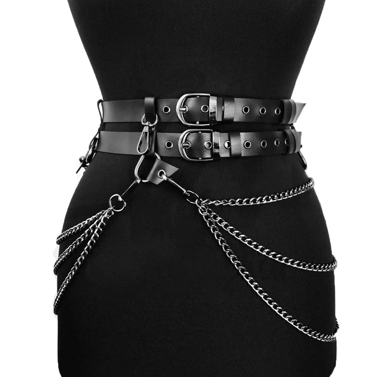 Harness PU Leather Women Punk Gothic Chain Tassel Waist Harness Adjustable Street Accessory For Daily Club Rave Party Outfit