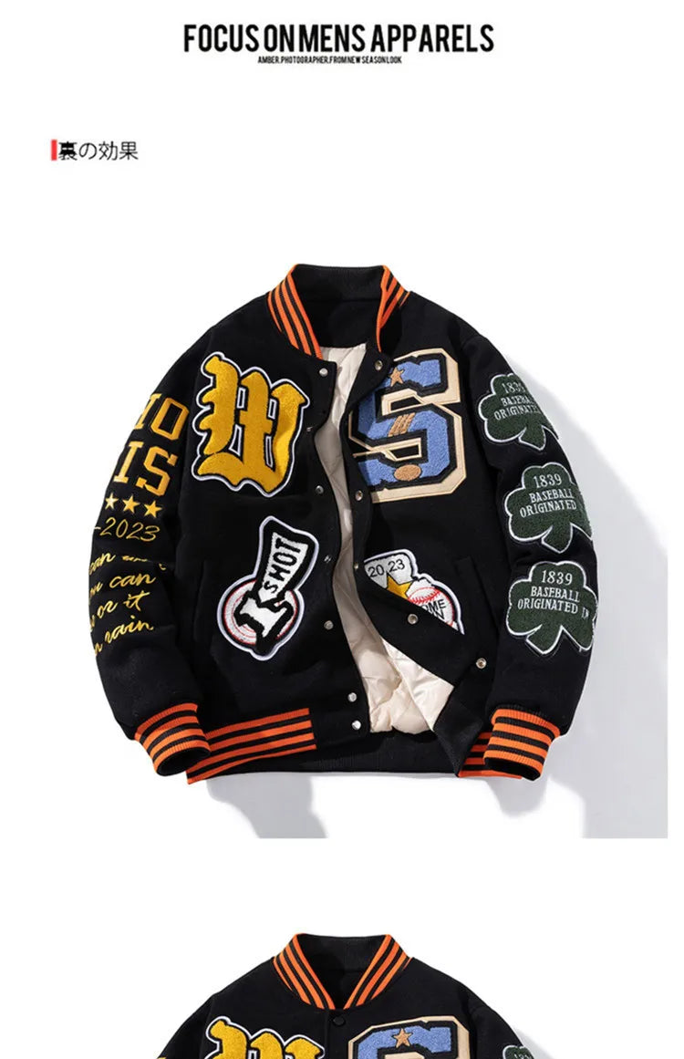 Embroidery Varsity Jacket Men Women Letter Winter American Baseball Jacket Hip Hop Woolen Coat Thick Warm Outwear Parkas Brown