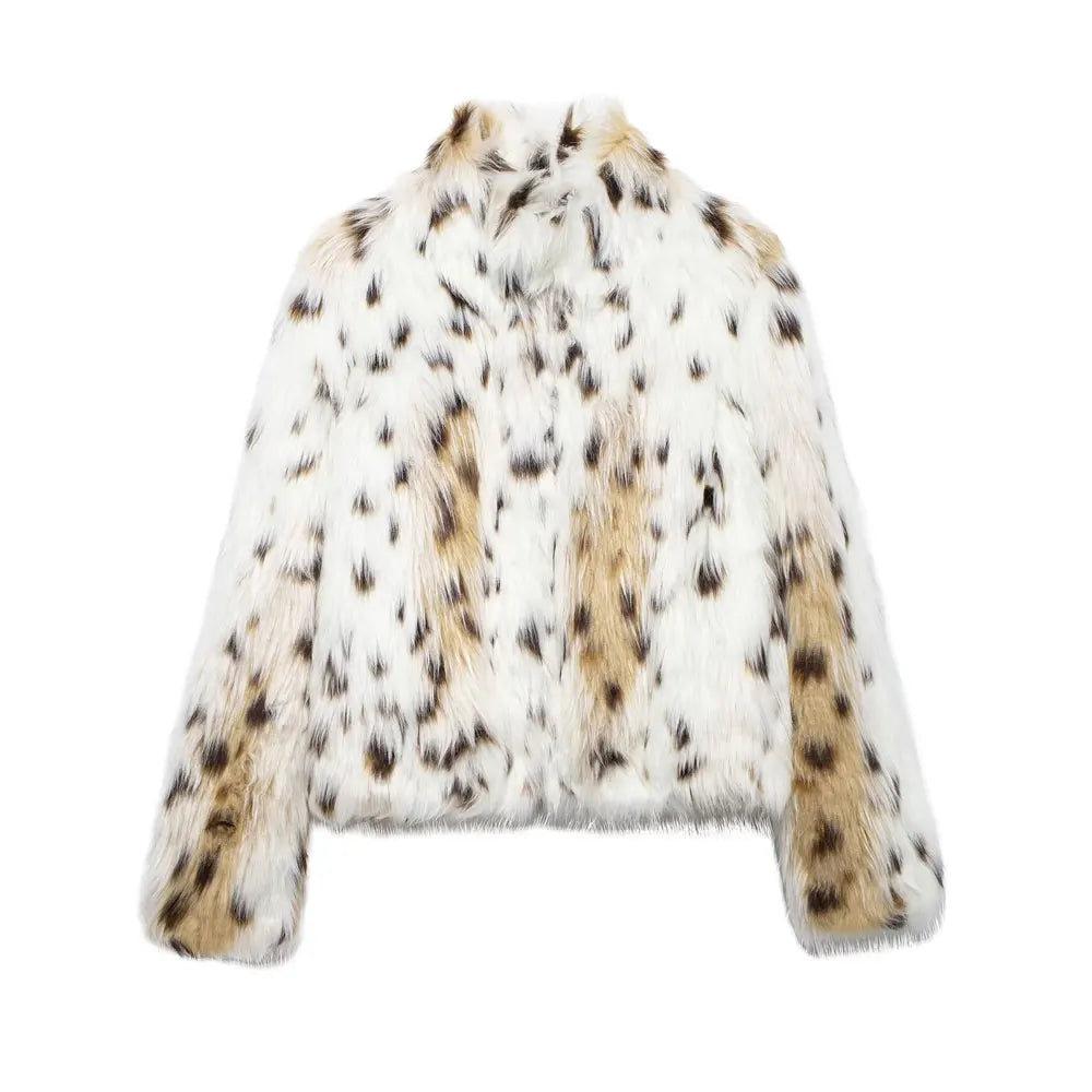 Women's Thick Warm Faux Fur Jacket Coat, Lapel Collar, Long Sleeve, Button-up, Female Outerwear, Chic Tops, Fashion