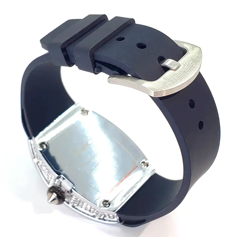 Hot Fashion Diamond Watch For Women Elegant Iced Jewelry Watches Sport Rubber Strap Tonneau Wristwatch Ladies Gift