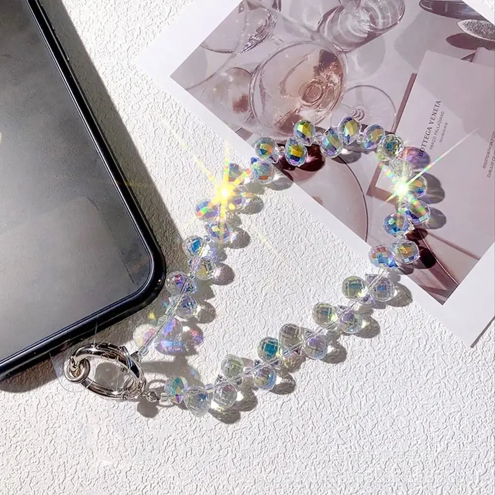 Colorful Mobile Phone Lanyard Chain Stylish Glitter Crystal Bead Pendant Keychain Jewelry Bag Accessories Sparkle Key Chains