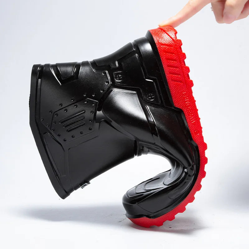 2024 Men Ankle Platform Rain Boots Spring New Fashion Nonslip Waterproof Shoes Solid Color Middle Barrel Rainboots Fishing Shoes