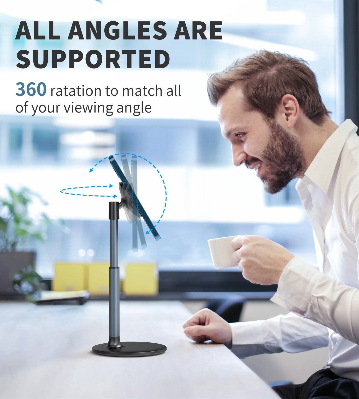 Magnetic Desk Phone Stand for iPhone16 15 14 13/12 - Phone Holder Dock with 360°Rotation, Height&Tilt Adjustable for Office/Home