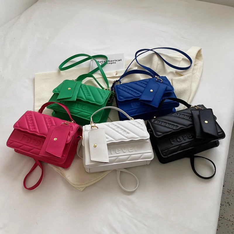 Neue modische Umhängetasche aus gestepptem PU-Leder für Damen, quadratische Handtaschen, Markendesigner, kleine Umhängetaschen für Frauen