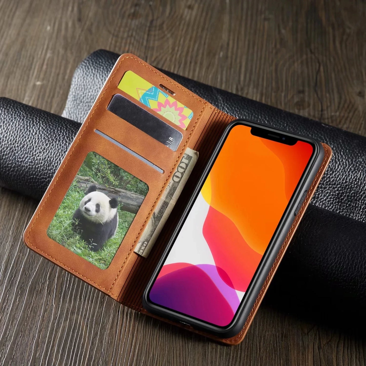 Leather Magnetic Flip Case For iPhone 16 15 14 17 Pro Max Air 16E 13 12 11 XS Max XR SE 8 7 Plus Wallet Card Solt Phone Cover