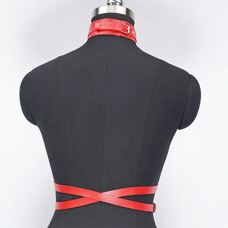 Red Leather Collar Adjustable Waist Cinching Strap Punk Gothic Style Women's Belt Sexy Accessory Adult Sexual Restraint Sling