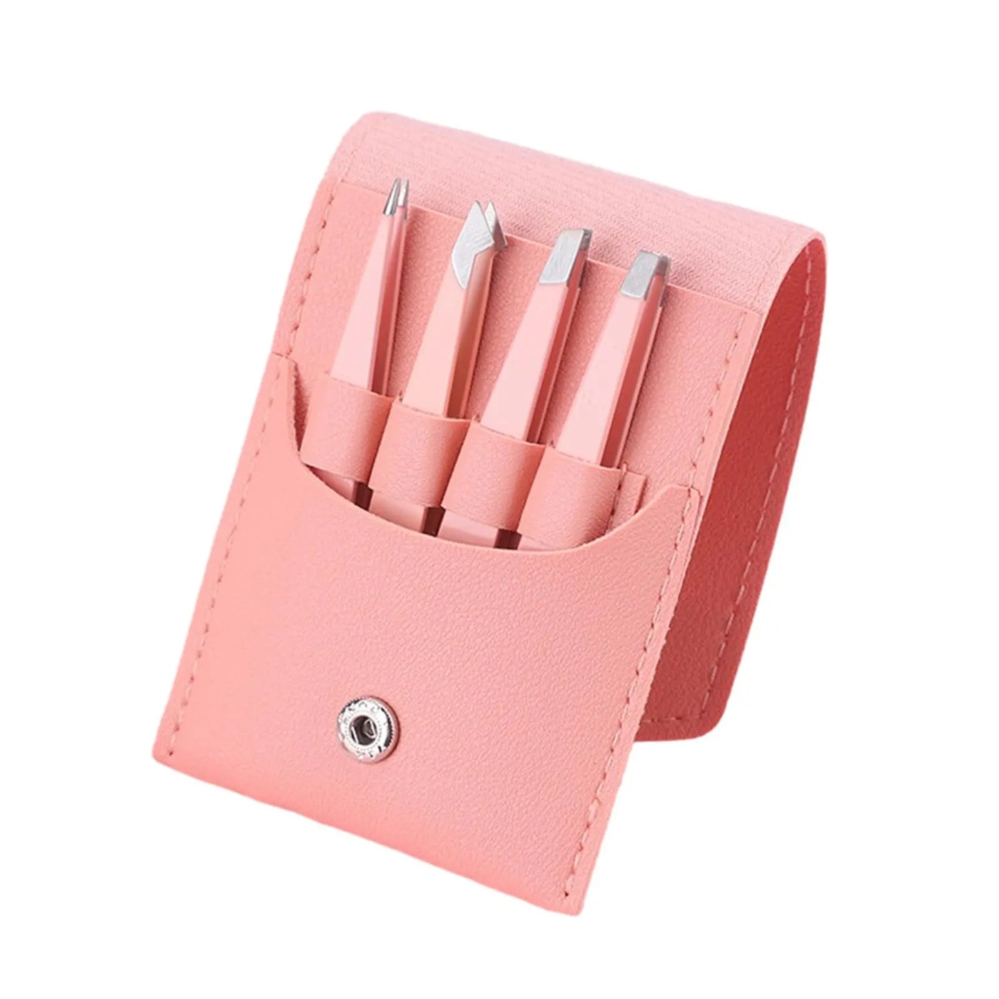 4Piece Tweezers for Women, Tweezer Set for Facial Hair Eyebrow Tweezers Men Eyebrow Chin Twizzers Kit Hair Grooming with Leather