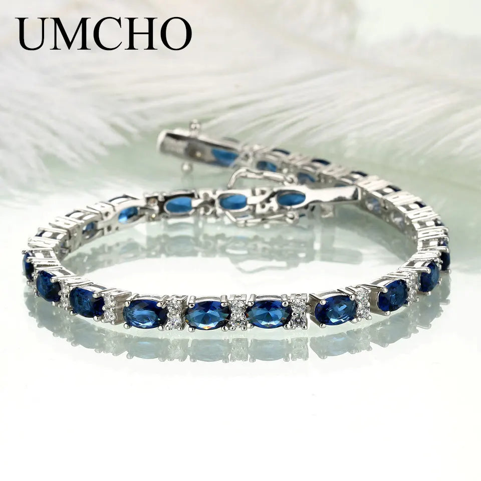 19CM Sapphire Glass Oval Design Chain Bracelet  Silver Tennis Bracelets