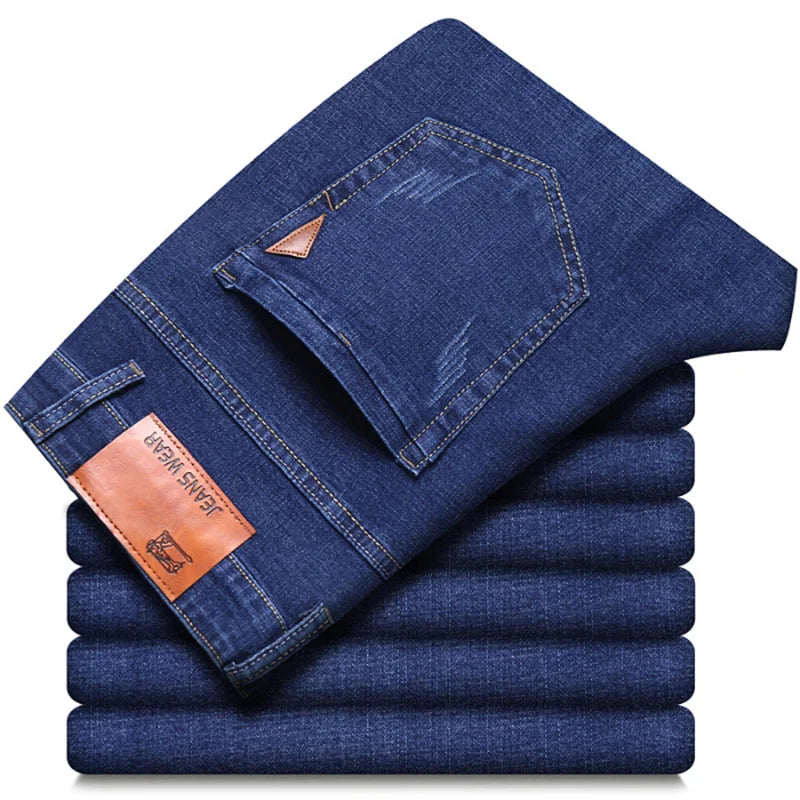 Men Fashion Straight Jeans Men New Stretch Slim Fit Pants Comfortable Soft Business Denim Trousers Male Brand Clothing