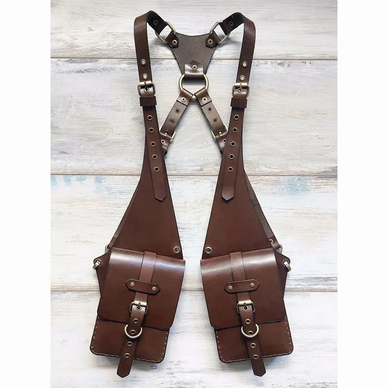 Medieval Steampunk PU Leather Shoulder Harness Holster Bag Vintage Phone Cover Case Pocket Cosplay Costume Purse Wallet Pouch