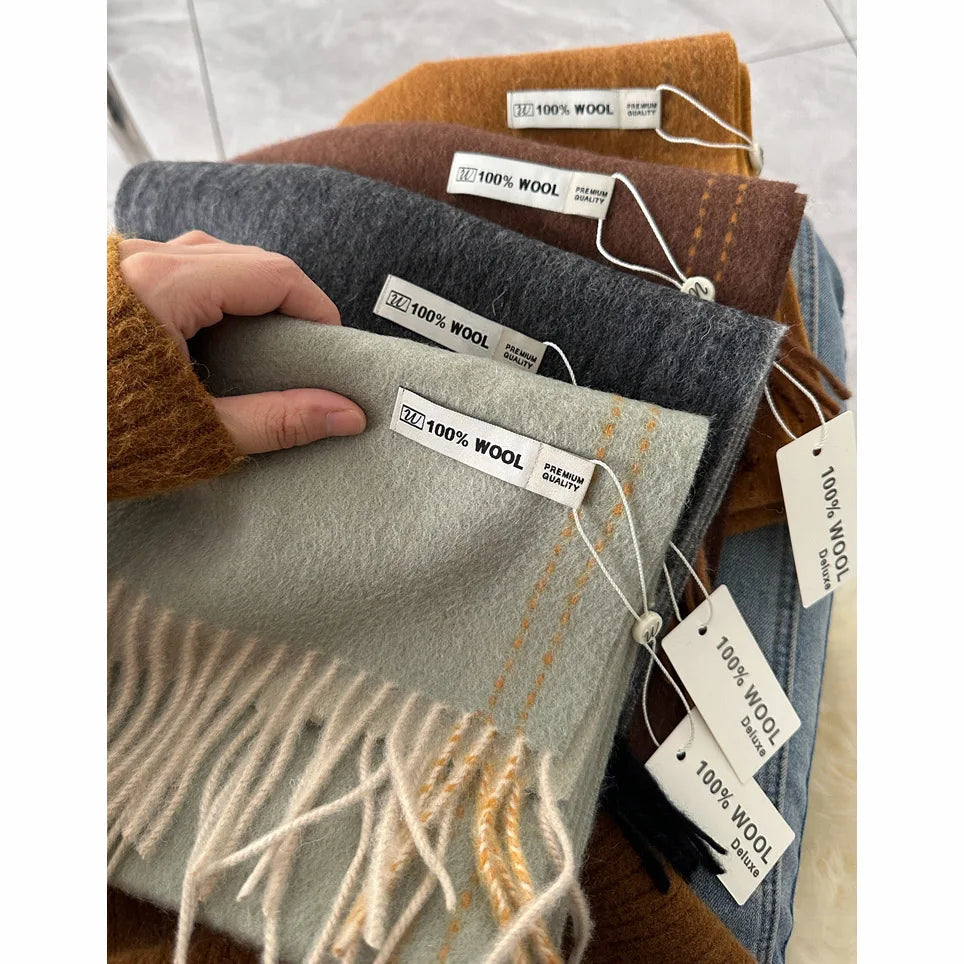 Eleganter Schal aus 100 % Wolle von guter Qualität für Damen und Herren, Herbst-Winter, Halstuch, Schal, lang, Korea-Stil, Mode, Deluxe-Schalldämpfer