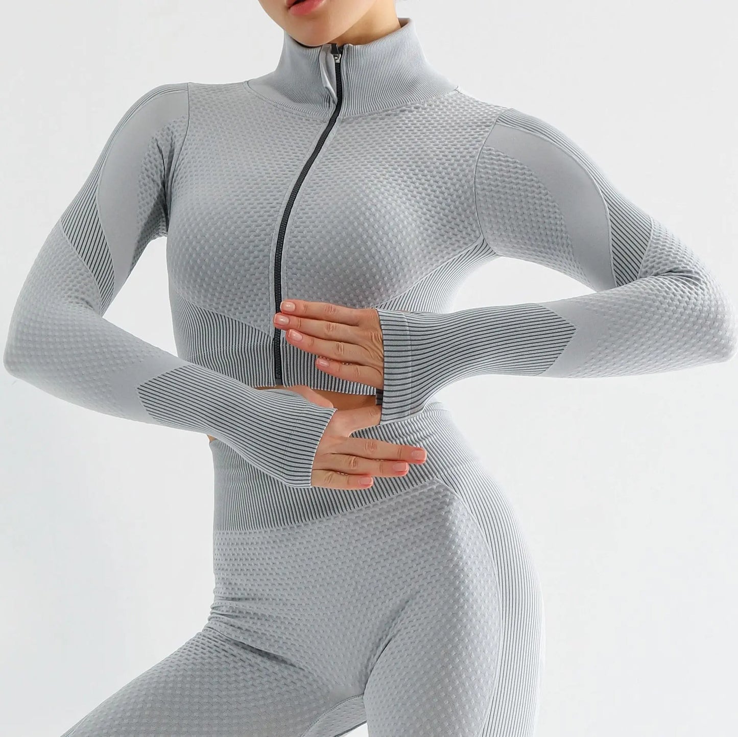 New  Spring Autumn Set Reticulate Stretch Fitness Seamless  Sportswear Suit For Women