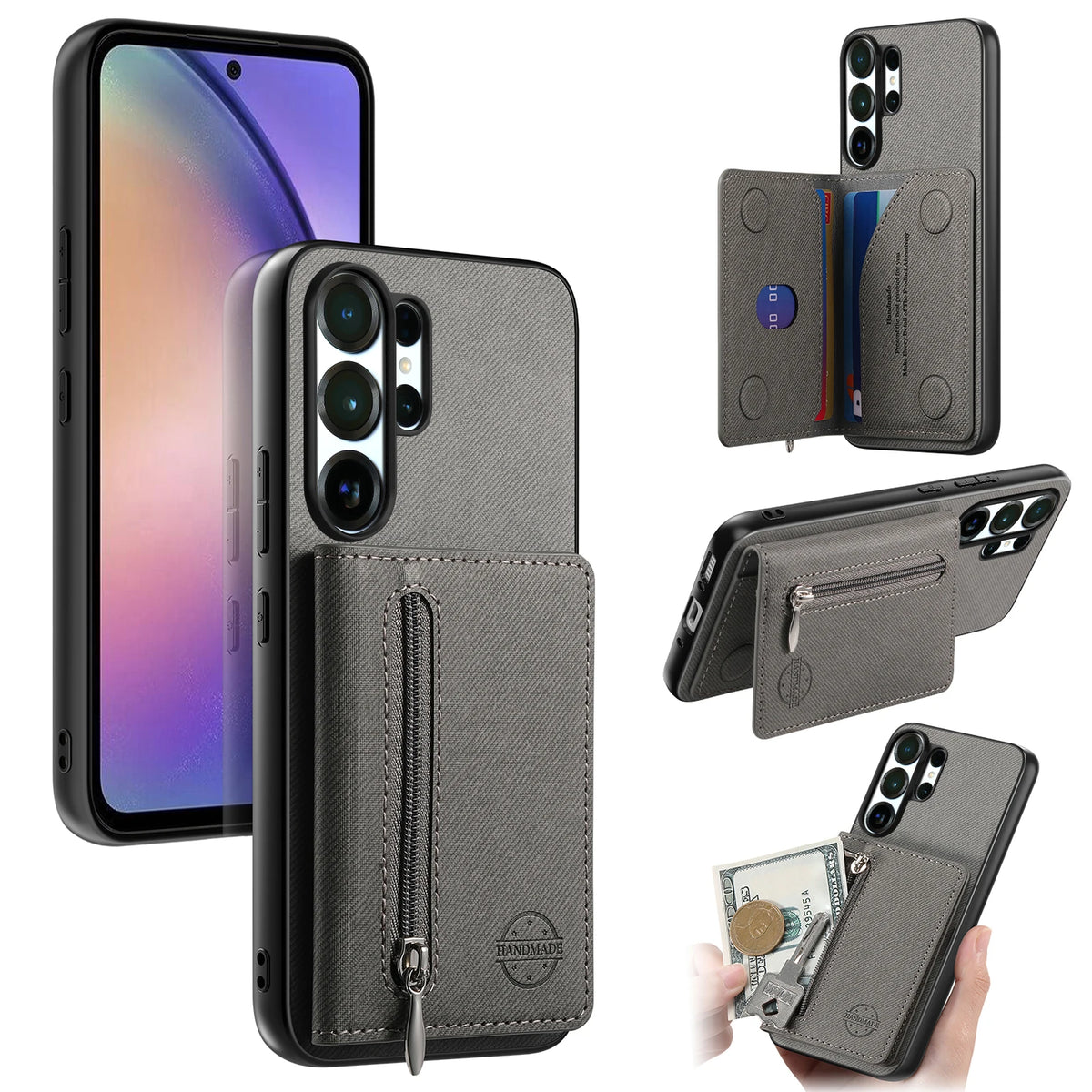 Zipper Cards Wallet Leather Phone Case For Samsung Galaxy S26 S24 S23 S22 Ultra Plus S23 S26 S25FE Purse Card Holder Stand Cover
