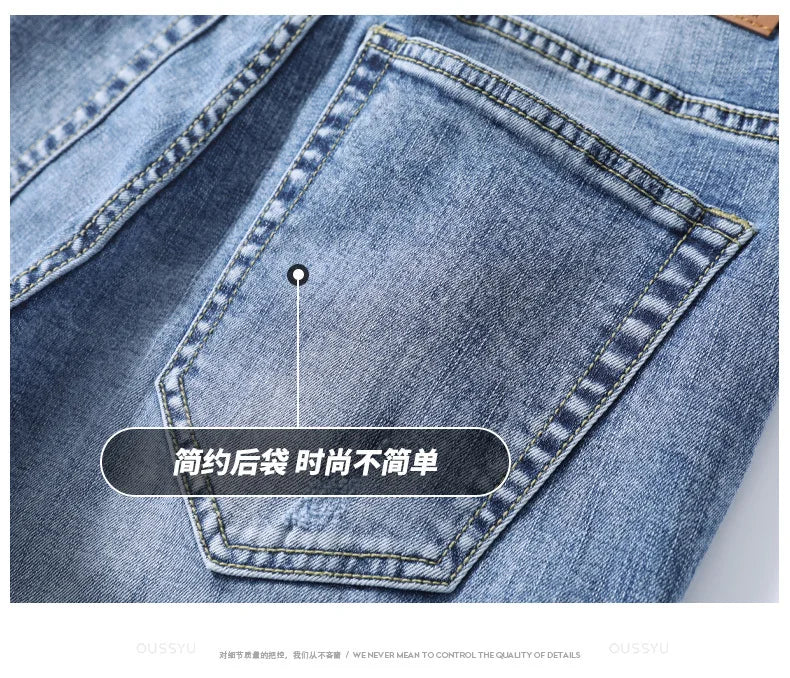 Clothing Jeans Men High Quality Stretch Light Blue Denim Fashion Pleated Retro Pocket Skinny Trousers Pants 28-40