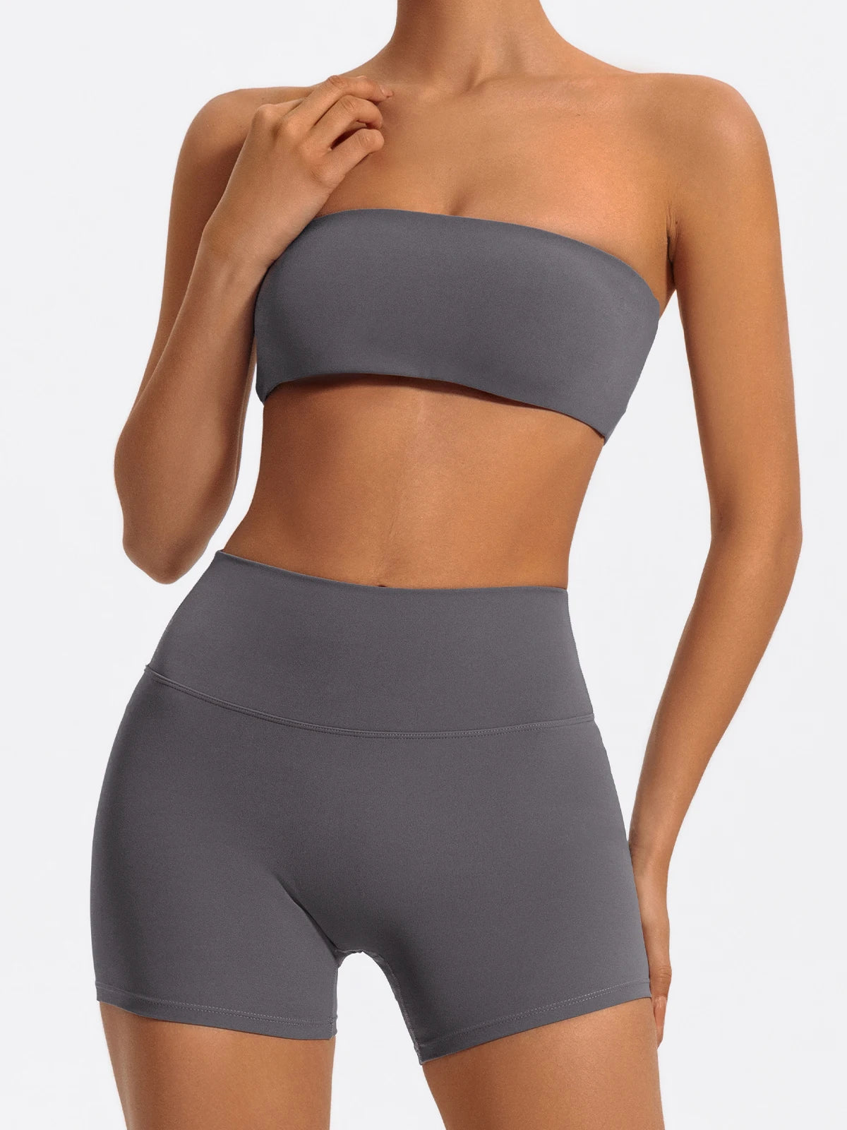 Summer Two Piece Fitness Sports Set Women Workout Yoga Outfit Strapless Bra Woman 2Ps Gym Crop Top Deportivos Mujer Gym Suits