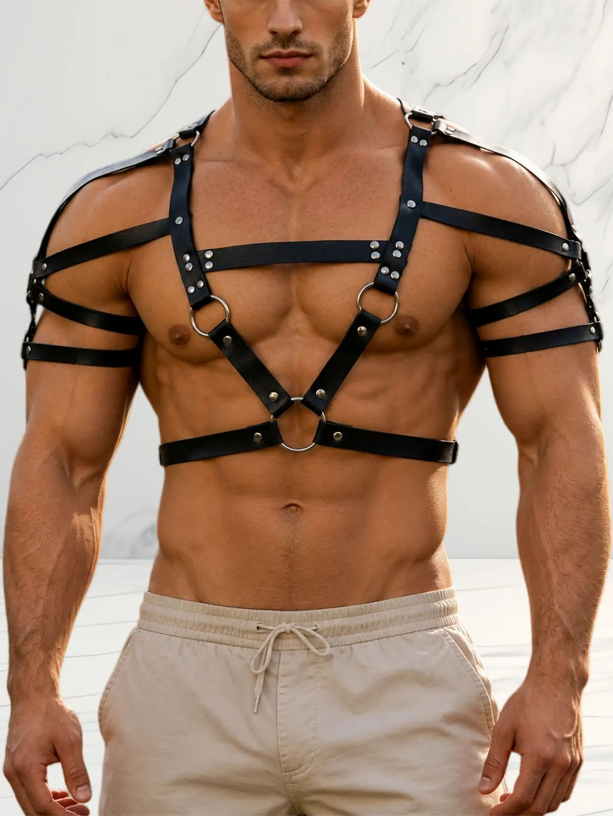 Men's Fashion Chic PU Leather Belt with Rivet Embellishment, Goth Punk Style Adjustable Chest Strap, Strap, Party Dressing