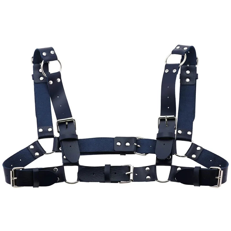 Decopunk Women Men Sexy Punk Chest Harness Adjustable Caged Metal Body Chain PU Leather Choker Statement Necklace Party Clubwear