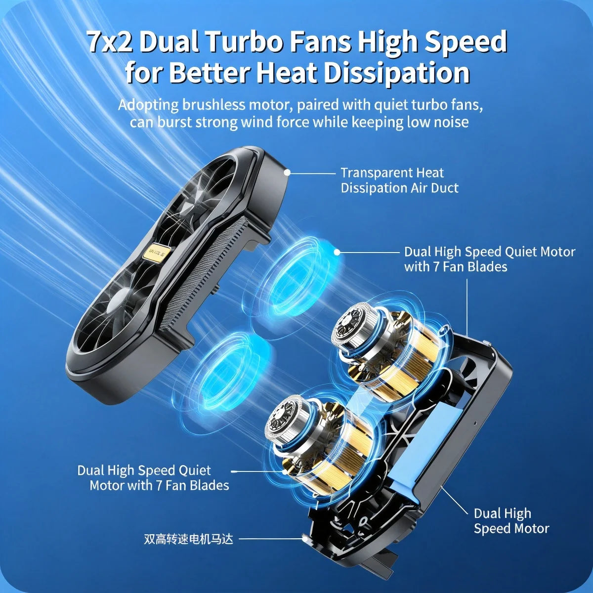 Wireless Phone Back Clip Cooler 600mAh Rechargeable Battery Dual Silent Cooling Fan Portable Gaming Radiator Universal
