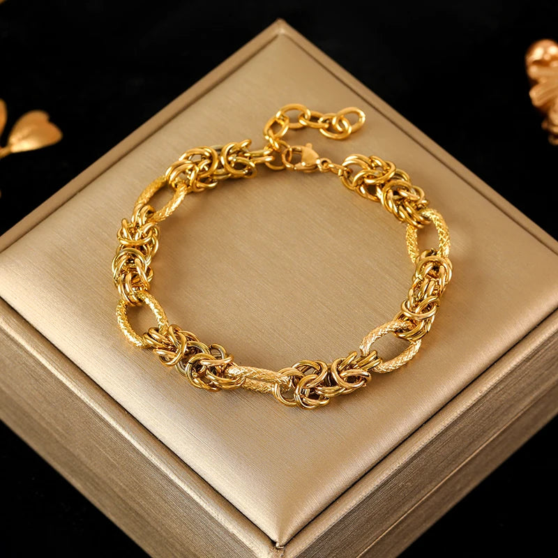 316L Stainless Steel Gold Color Cuban Chain Bracelet For Women Men Trendy Punk Waterproof Wrist Chain Jewelry Gift Party